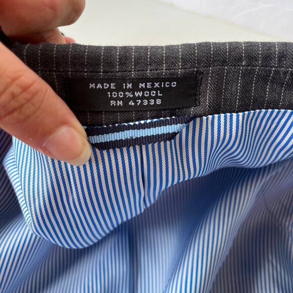 Y2K Tommy Hilfiger Wool Pinstripe Mens Blazer 40L Preppy Ivy 2 Button Academia - Picture 13 of 14